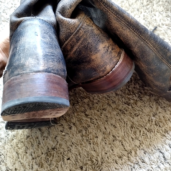 Bed Stu Manchester Leather Tall Boots Distressed Black/Brown Lace-Up Tie Sz 10 - Picture 9 of 11